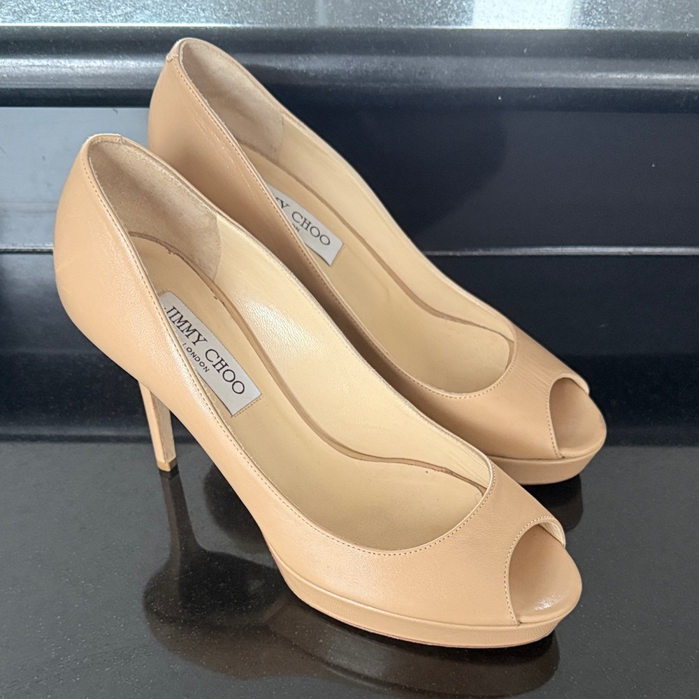 Jimmy Choo Beige Peep Toe Heels